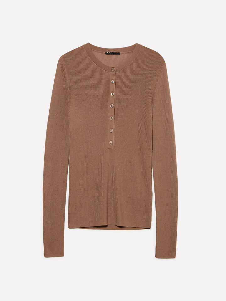 Brown Henley top - women's crew neck sweaters - Brown | Sisley image number 5